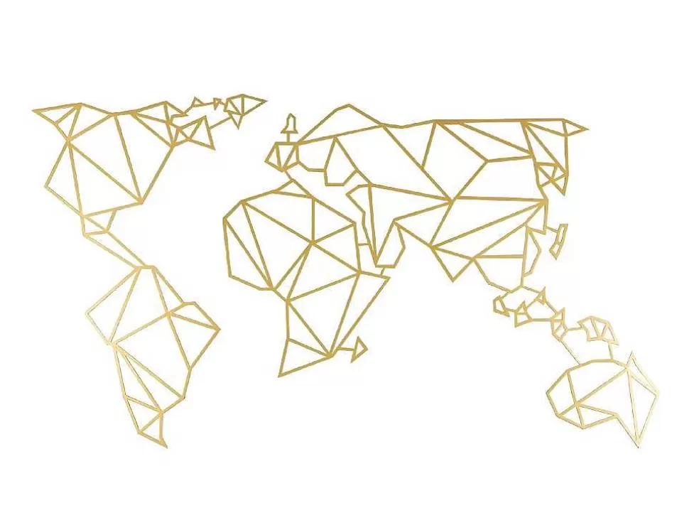 EPIKASA Decoração Metalica Mapa Do Mundo 18, Ouro, 100X1,5X58 Cm, * Placa De Parede Decorativa