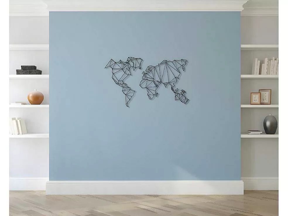 EPIKASA Decoração Metalica Mapa Do Mundo 4, Preto, 120X1,5X72 Cm, * Placa De Parede Decorativa
