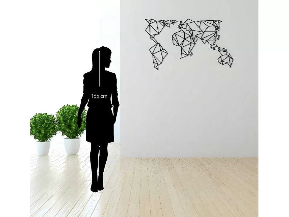 EPIKASA Decoração Metalica Mapa Do Mundo 21, Preto, 140X1,5X80 Cm, * Placa De Parede Decorativa