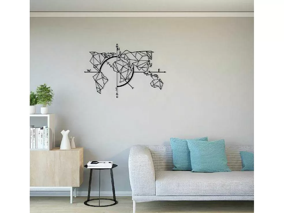 EPIKASA Decoração Metalica Mapa Do Mundo 20, Preto, 111X1,5X74 Cm, * Placa De Parede Decorativa