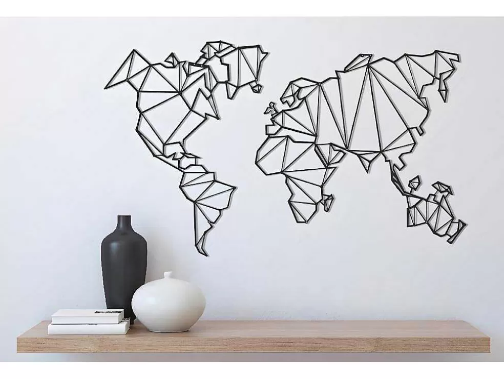 EPIKASA Decoração Metalica Mapa Do Mundo 4, Preto, 120X1,5X72 Cm, * Placa De Parede Decorativa