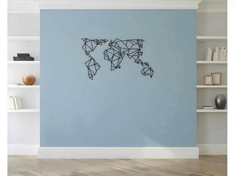 EPIKASA Decoração Metalica Mapa Do Mundo 21, Preto, 140X1,5X80 Cm, * Placa De Parede Decorativa