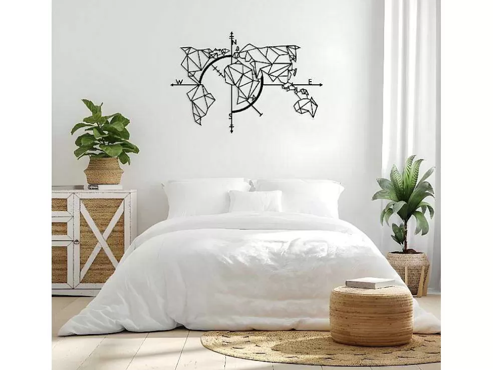 EPIKASA Decoração Metalica Mapa Do Mundo 20, Preto, 111X1,5X74 Cm, * Placa De Parede Decorativa