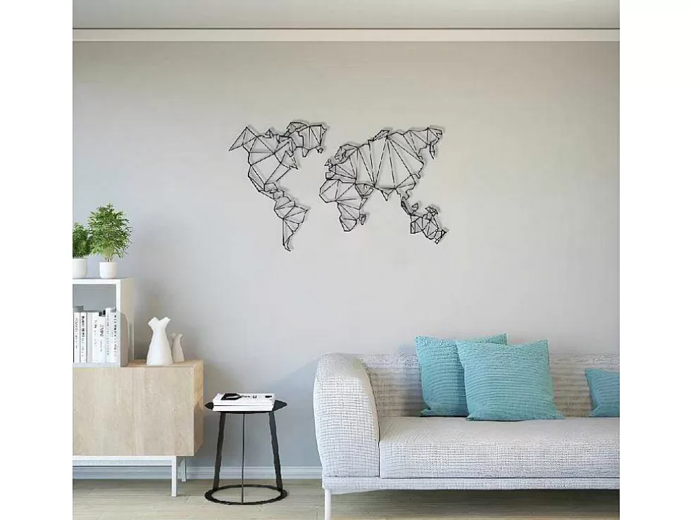 EPIKASA Decoração Metalica Mapa Do Mundo 4, Preto, 120X1,5X72 Cm, * Placa De Parede Decorativa