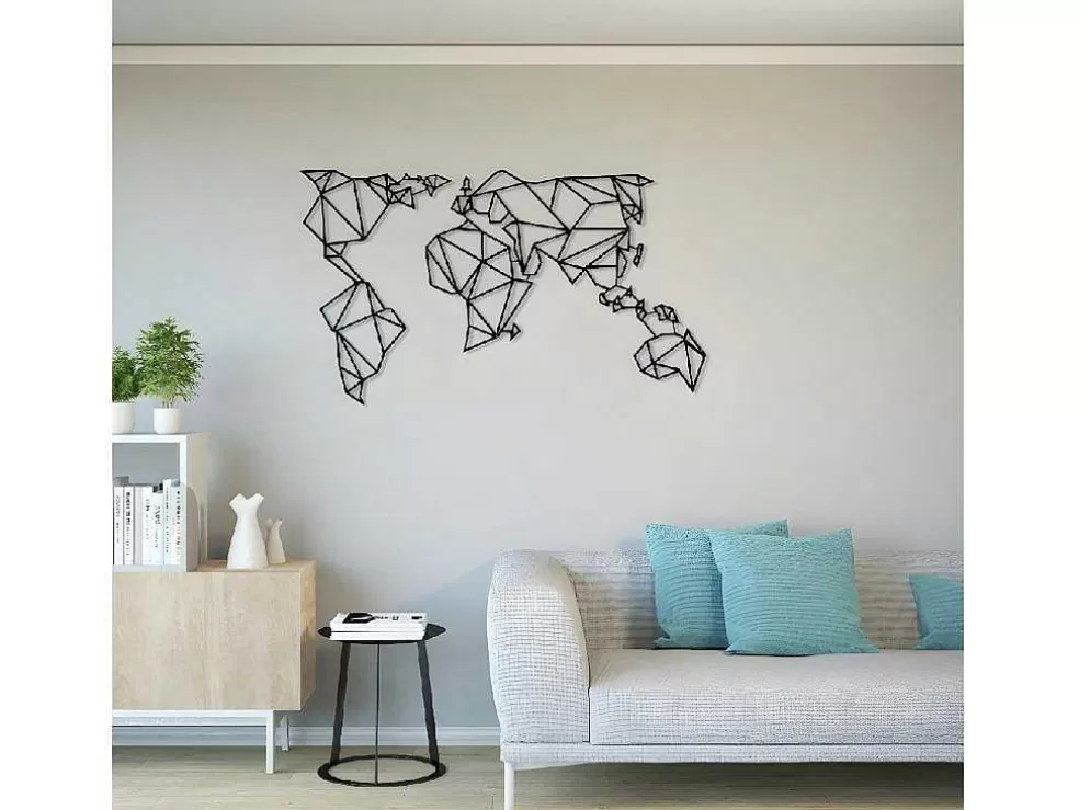 EPIKASA Decoração Metalica Mapa Do Mundo 21, Preto, 140X1,5X80 Cm, * Placa De Parede Decorativa