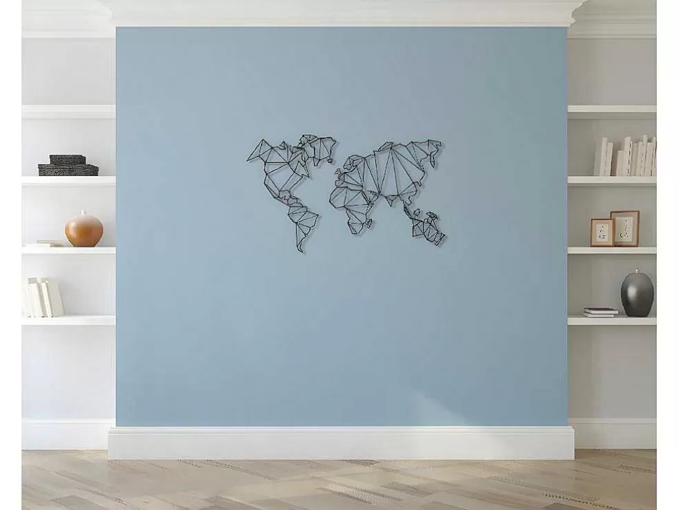 EPIKASA Decoração Metalica Mapa Do Mundo 4, Preto, 120X1,5X72 Cm, * Placa De Parede Decorativa