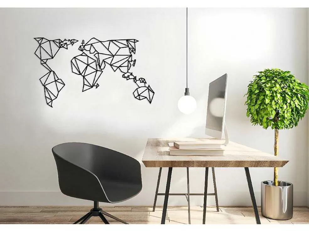 EPIKASA Decoração Metalica Mapa Do Mundo 21, Preto, 140X1,5X80 Cm, * Placa De Parede Decorativa