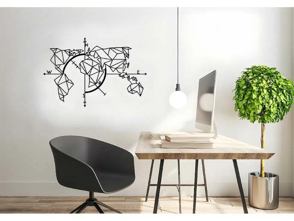 EPIKASA Decoração Metalica Mapa Do Mundo 20, Preto, 111X1,5X74 Cm, * Placa De Parede Decorativa