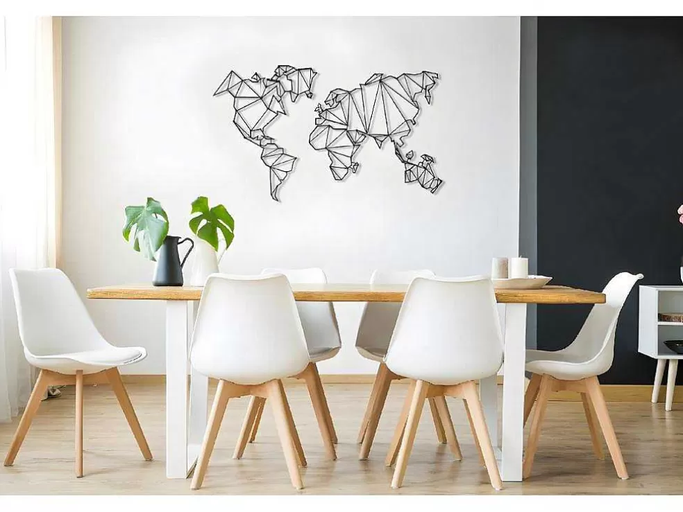 EPIKASA Decoração Metalica Mapa Do Mundo 4, Preto, 120X1,5X72 Cm, * Placa De Parede Decorativa