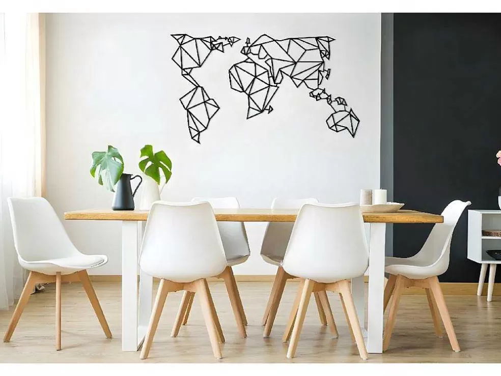 EPIKASA Decoração Metalica Mapa Do Mundo 21, Preto, 140X1,5X80 Cm, * Placa De Parede Decorativa