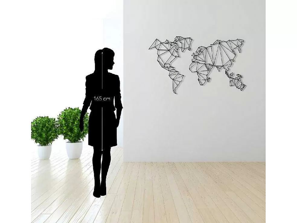 EPIKASA Decoração Metalica Mapa Do Mundo 4, Preto, 120X1,5X72 Cm, * Placa De Parede Decorativa