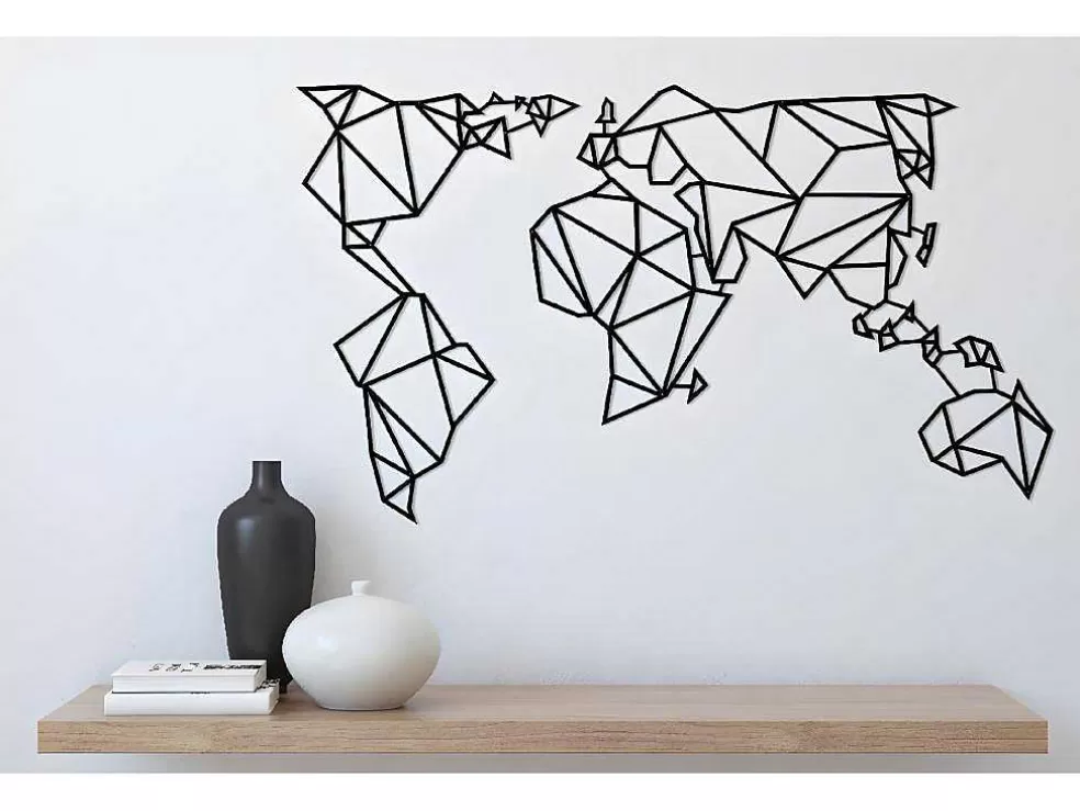 EPIKASA Decoração Metalica Mapa Do Mundo 21, Preto, 140X1,5X80 Cm, * Placa De Parede Decorativa