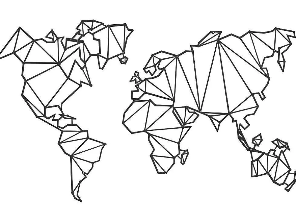 EPIKASA Decoração Metalica Mapa Do Mundo 4, Preto, 120X1,5X72 Cm, * Placa De Parede Decorativa