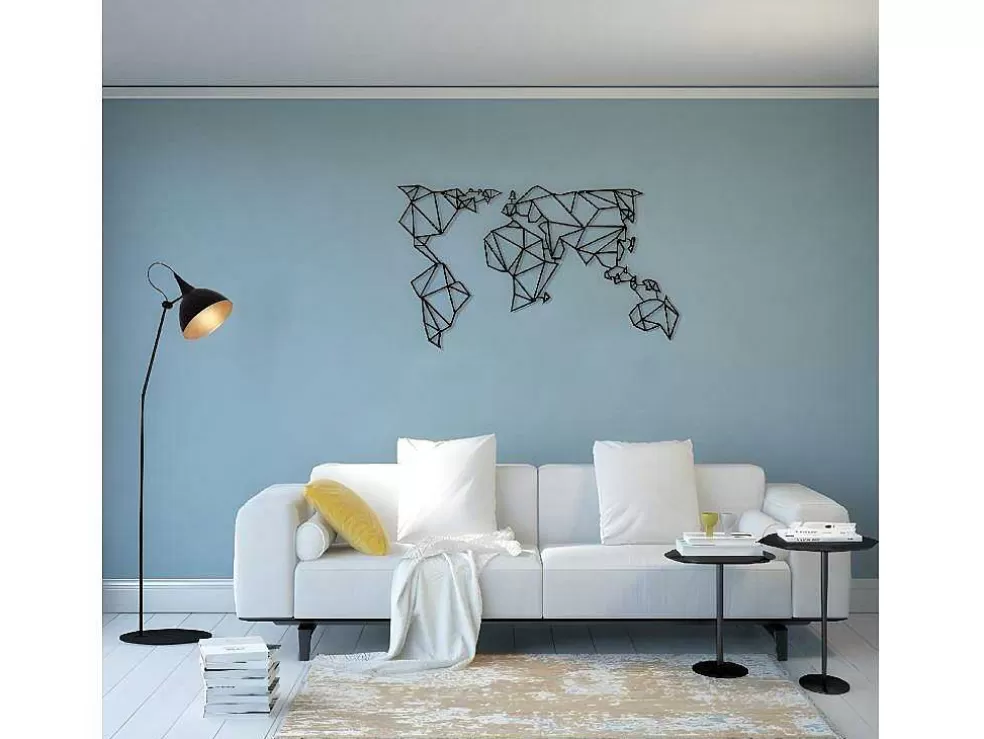 EPIKASA Decoração Metalica Mapa Do Mundo 21, Preto, 140X1,5X80 Cm, * Placa De Parede Decorativa