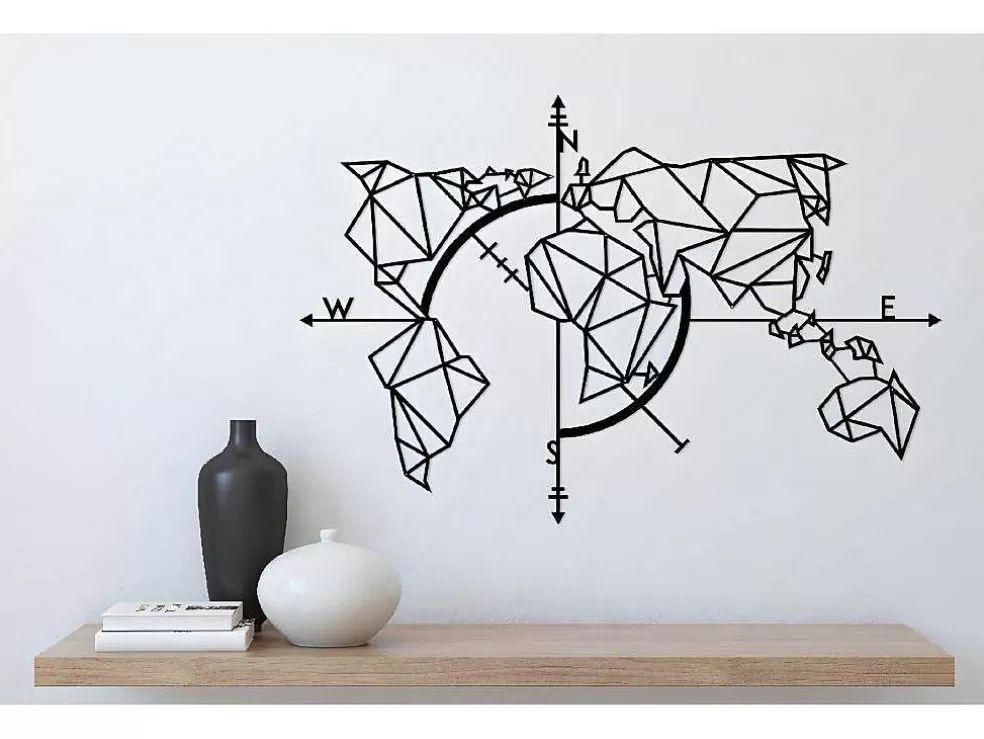EPIKASA Decoração Metalica Mapa Do Mundo 20, Preto, 111X1,5X74 Cm, * Placa De Parede Decorativa