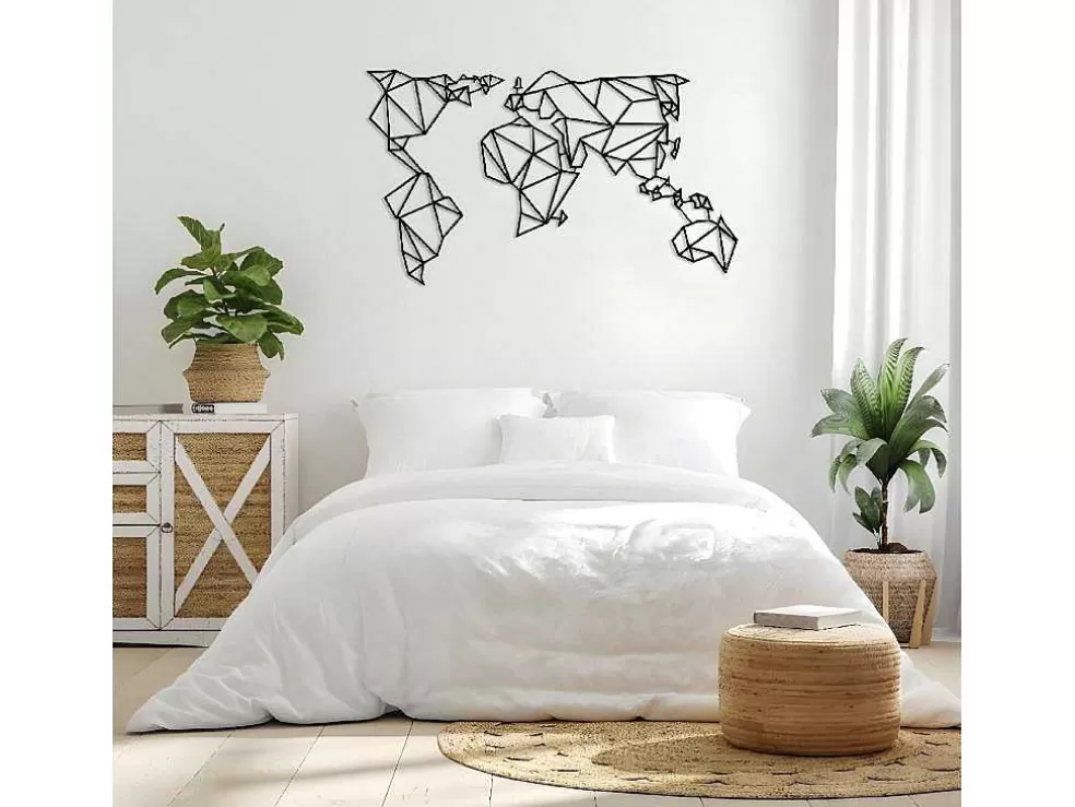 EPIKASA Decoração Metalica Mapa Do Mundo 21, Preto, 140X1,5X80 Cm, * Placa De Parede Decorativa