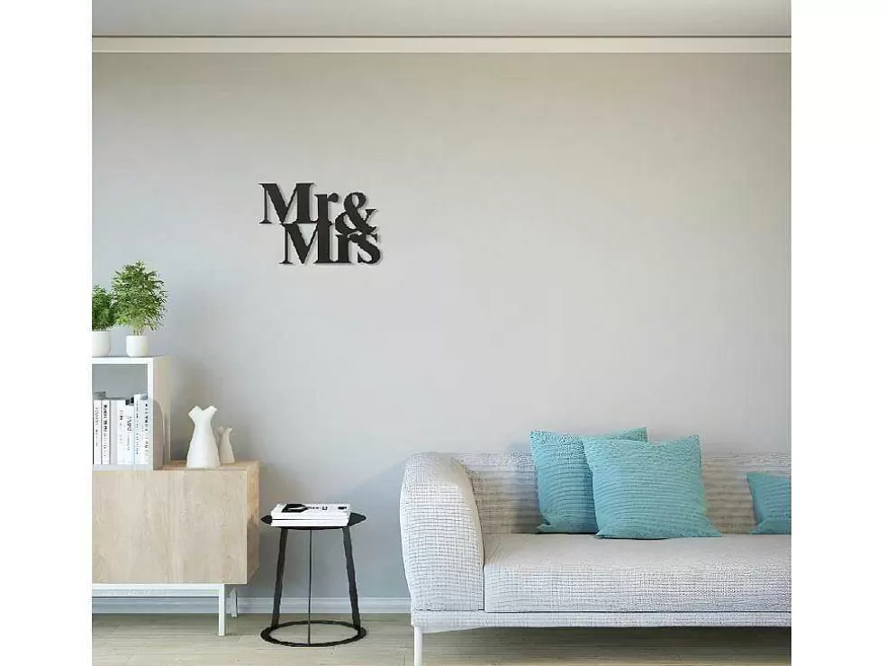EPIKASA Decoração Metalica Mr And Mrs, Preto, 50X1,5X35 Cm, * Placa De Parede Decorativa