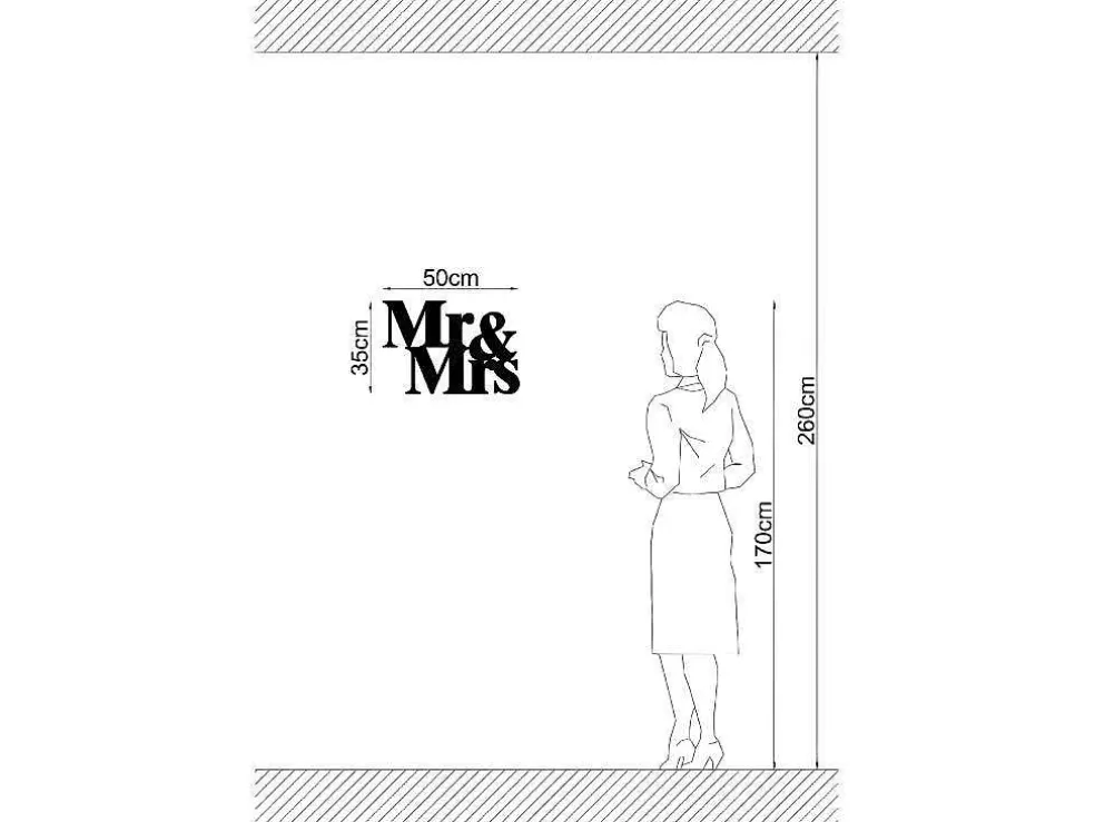 EPIKASA Decoração Metalica Mr And Mrs, Preto, 50X1,5X35 Cm, * Placa De Parede Decorativa