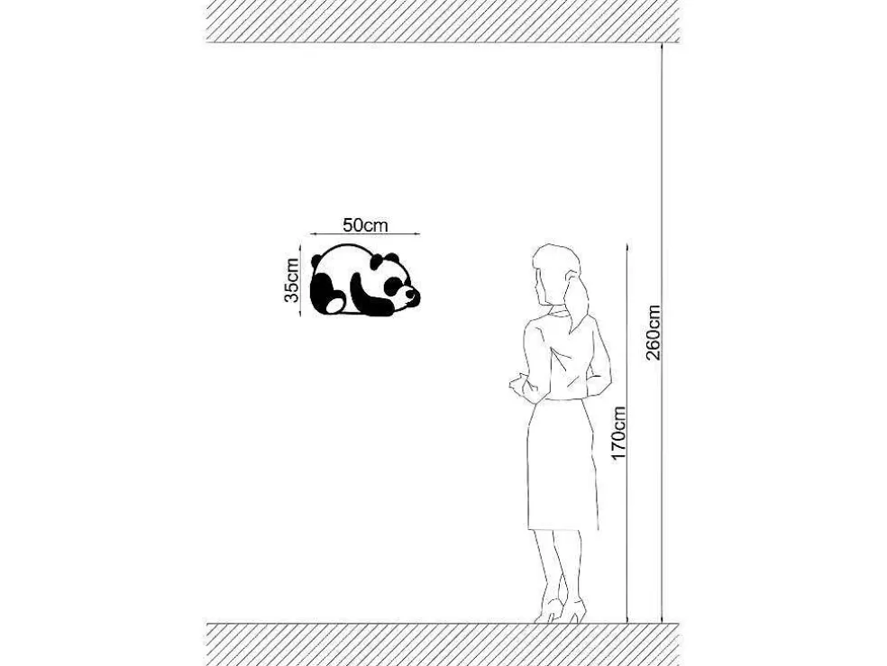 EPIKASA Decoração Metalica Panda 2, Preto, 50X1,5X35 Cm, * Placa De Parede Decorativa