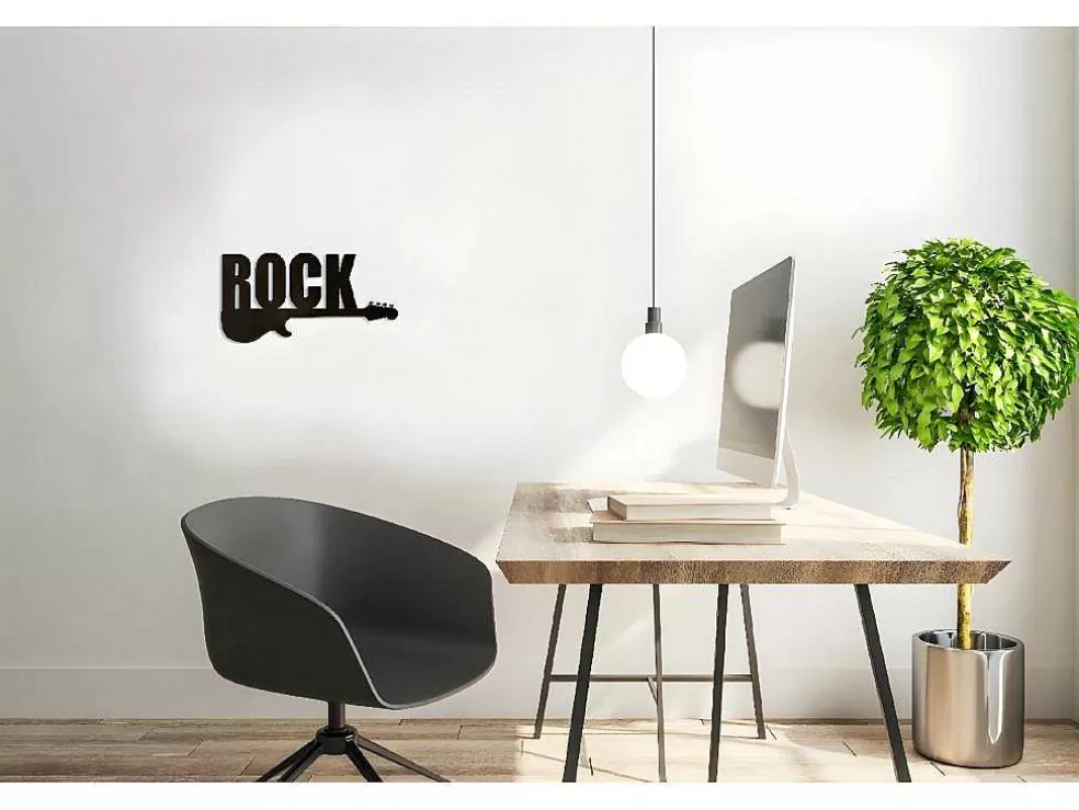 EPIKASA Decoração Metalica Rock 2, Preto, 50X1,5X25 Cm, * Placa De Parede Decorativa