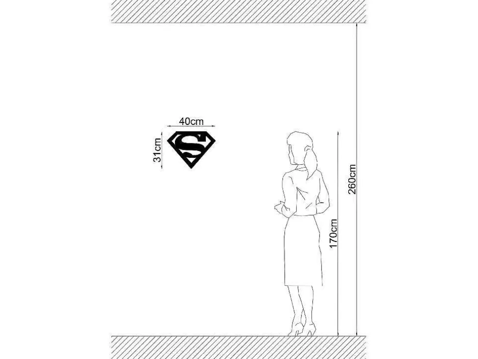 EPIKASA Decoração Metalica Superman, Preto, 40X1,5X31 Cm, * Placa De Parede Decorativa