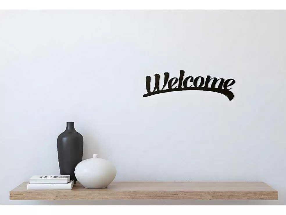 EPIKASA Decoração Metalica Welcome 3, Preto, 50X1,5X15 Cm, * Placa De Parede Decorativa