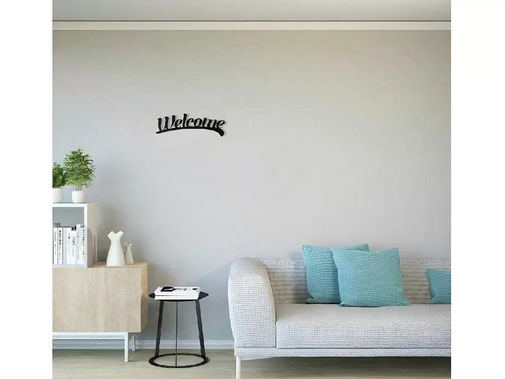 EPIKASA Decoração Metalica Welcome 3, Preto, 50X1,5X15 Cm, * Placa De Parede Decorativa