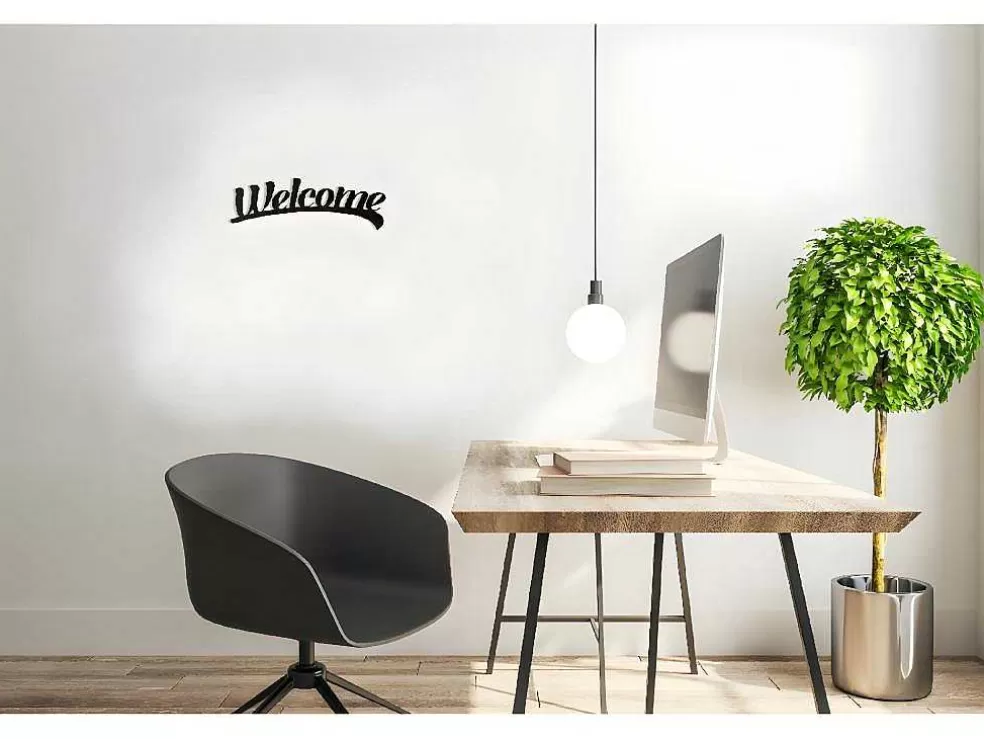 EPIKASA Decoração Metalica Welcome 3, Preto, 50X1,5X15 Cm, * Placa De Parede Decorativa