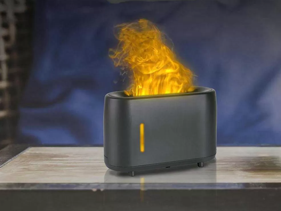 Purline Diffuseur D'Aromes A Ultrasons Avec Effet De Flamme En Noir* Objeto De Decoração Interior