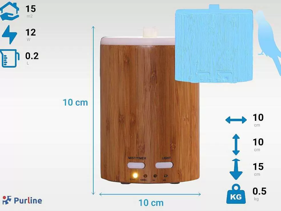 Purline Diffuseur D'Aromes Par Ultrasons 12W Avec Led En Bambou Brun* Objeto De Decoração Interior