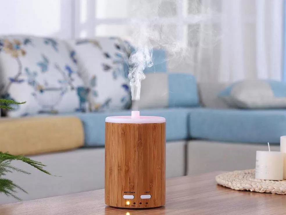 Purline Diffuseur D'Aromes Par Ultrasons 12W Avec Led En Bambou Brun* Objeto De Decoração Interior