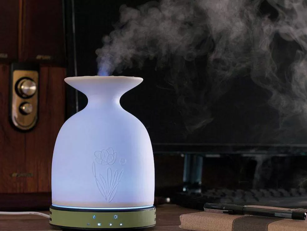 Purline Diffuseur D'Aromes Par Ultrasons 12W Avec Led En Verre Blanc* Objeto De Decoração Interior