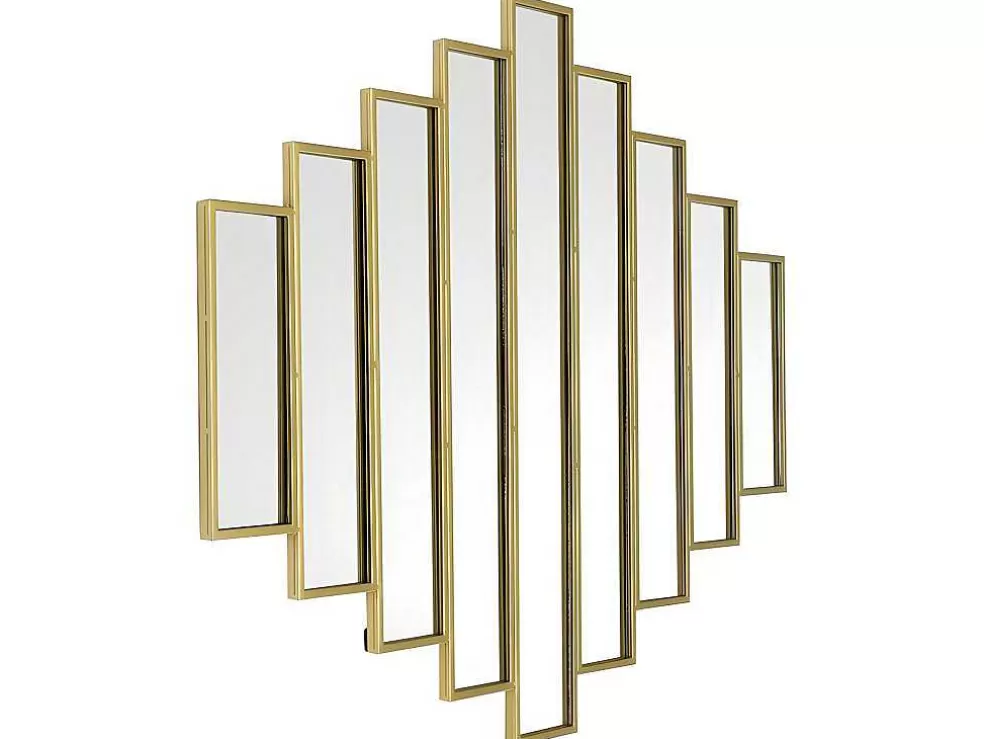 OZAIA Espelho Art Deco Simetrico Em Metal De C. 90 X A. 120 Cm Cor Dourado - Galice* Espelhos