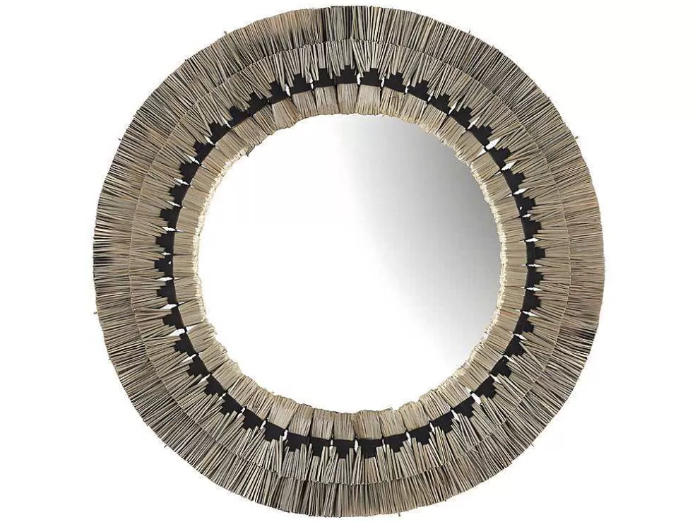 OZAIA Espelho Grande Redondo Em Palha Mendong De D. 80 Cm Cor Natural - Chokwe* Espelhos