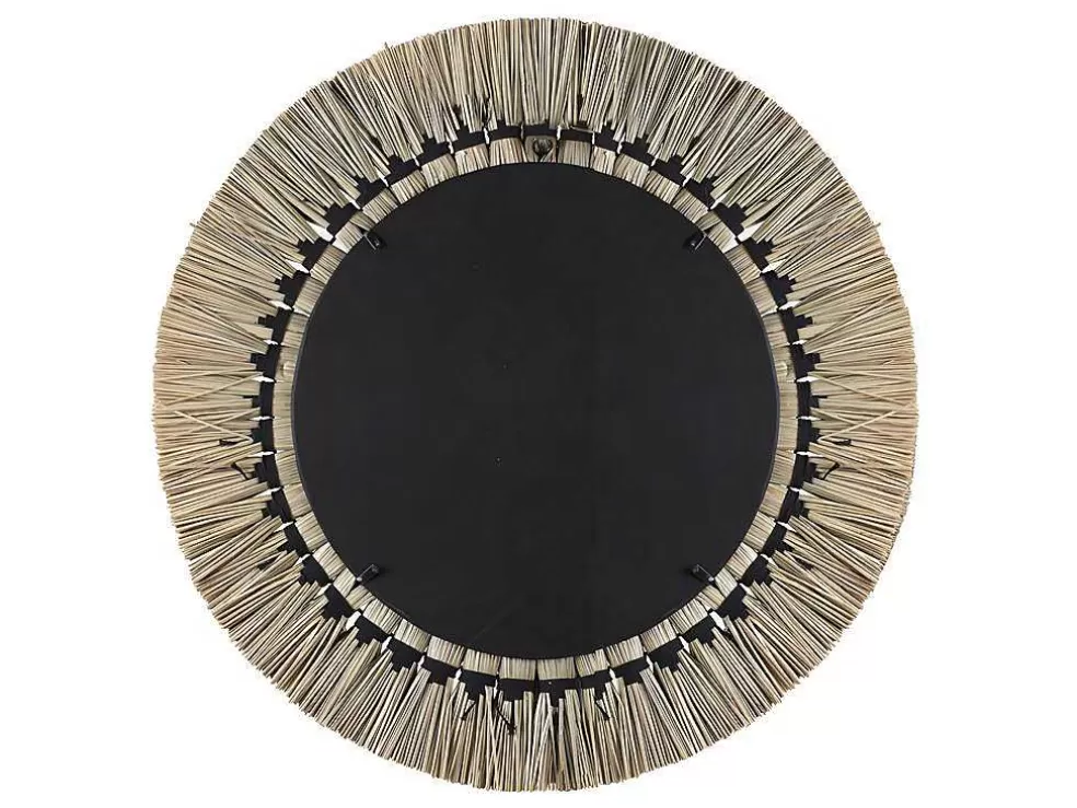 OZAIA Espelho Grande Redondo Em Palha Mendong De D. 80 Cm Cor Natural - Chokwe* Espelhos