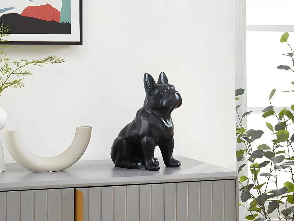 OZAIA Estátua De Buldogue Em Resina De C. 27 X L. 16 X A. 32 Cm Cor Preto Mate - Doggo* Estátua