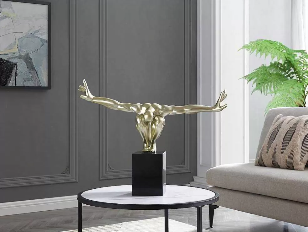 OZAIA Estátua Decorativa C73 X A57 Cm Em Resina Dourada - Soledad Ii* Estátua