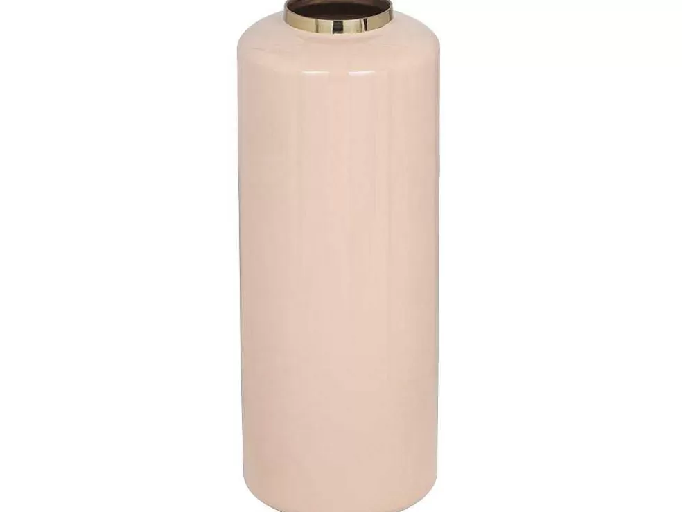 OZAIA Grande Vaso Em Metal Esmaltado D. 19 X A. 50 Cm Bege E Dourado - Goriat* Objeto De Decoração Interior