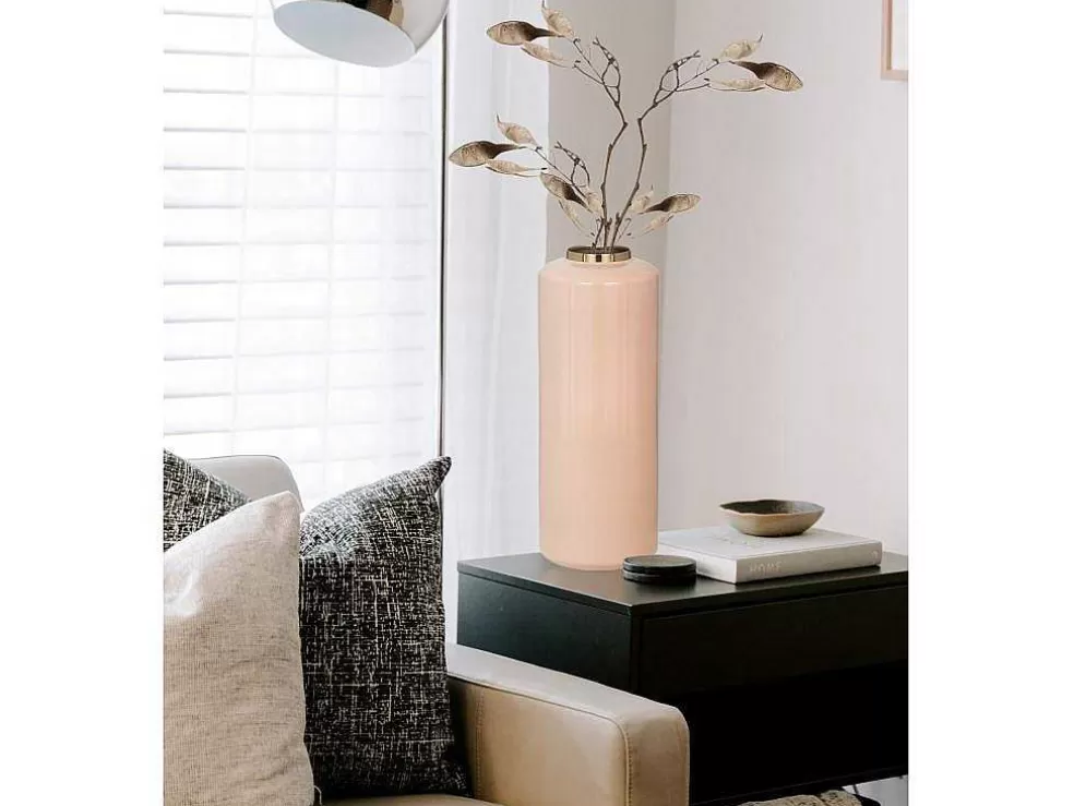 OZAIA Grande Vaso Em Metal Esmaltado D. 19 X A. 50 Cm Bege E Dourado - Goriat* Objeto De Decoração Interior