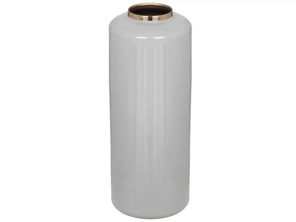 OZAIA Grande Vaso Em Metal Esmaltado D. 19 X A. 50 Cm Cinzento E Dourado - Goriat* Objeto De Decoração Interior