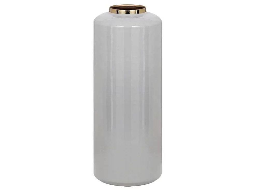 OZAIA Grande Vaso Em Metal Esmaltado D. 19 X A. 50 Cm Cinzento E Dourado - Goriat* Objeto De Decoração Interior