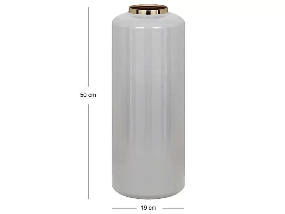 OZAIA Grande Vaso Em Metal Esmaltado D. 19 X A. 50 Cm Cinzento E Dourado - Goriat* Objeto De Decoração Interior