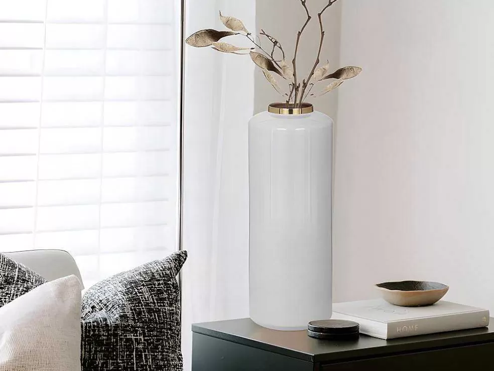 OZAIA Grande Vaso Em Metal Esmaltado D. 19 X A. 50 Cm Cinzento E Dourado - Goriat* Objeto De Decoração Interior
