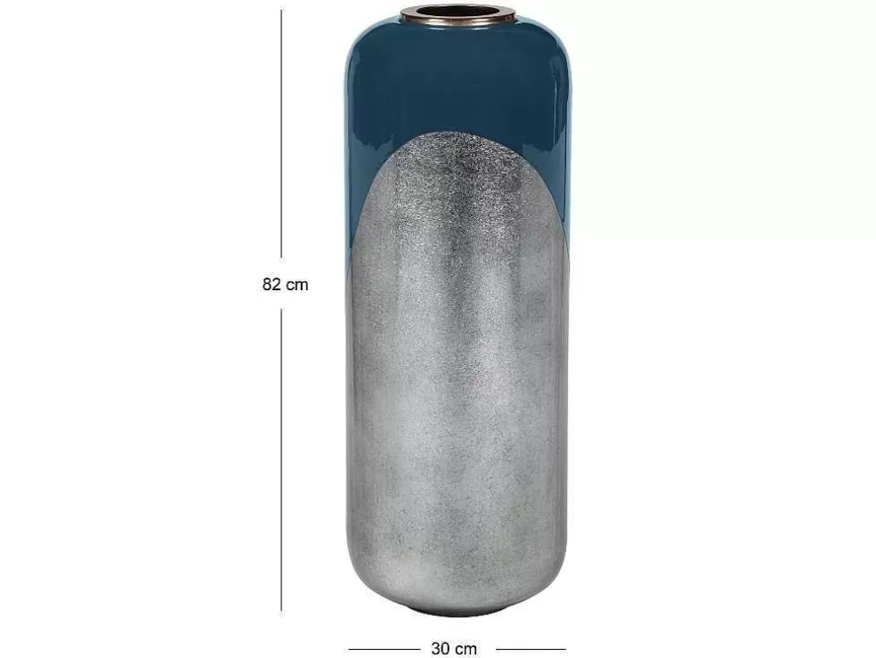 OZAIA Grande Vaso Em Metal Esmaltado D. 30 X A. 82 Cm Preto E Folha Prateada - Perlin* Objeto De Decoração Interior