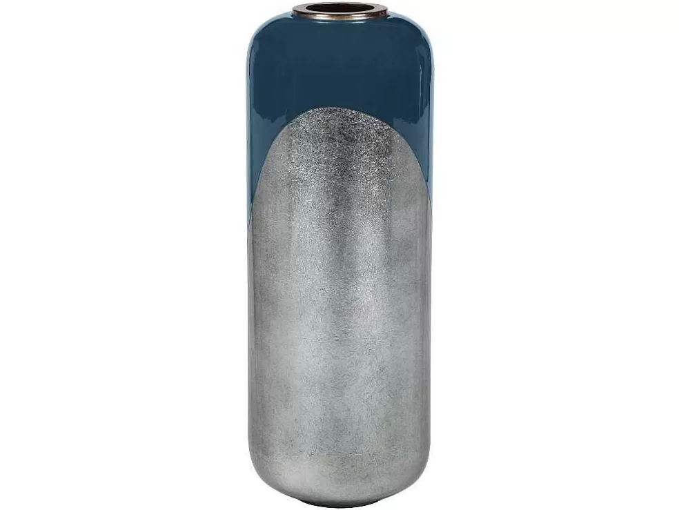 OZAIA Grande Vaso Em Metal Esmaltado D. 30 X A. 82 Cm Preto E Folha Prateada - Perlin* Objeto De Decoração Interior