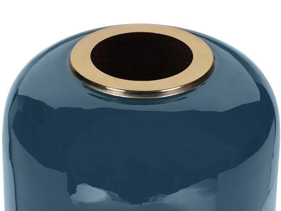 OZAIA Grande Vaso Em Metal Esmaltado D. 30 X A. 82 Cm Preto E Folha Prateada - Perlin* Objeto De Decoração Interior