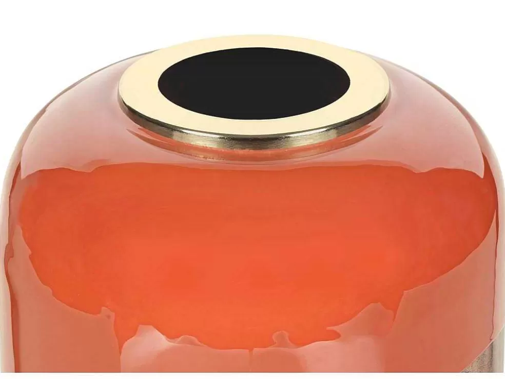 OZAIA Grande Vaso Em Metal Esmaltado D. 30 X A. 82 Cm Terracota E Folha Acobreada - Perlin* Objeto De Decoração Interior