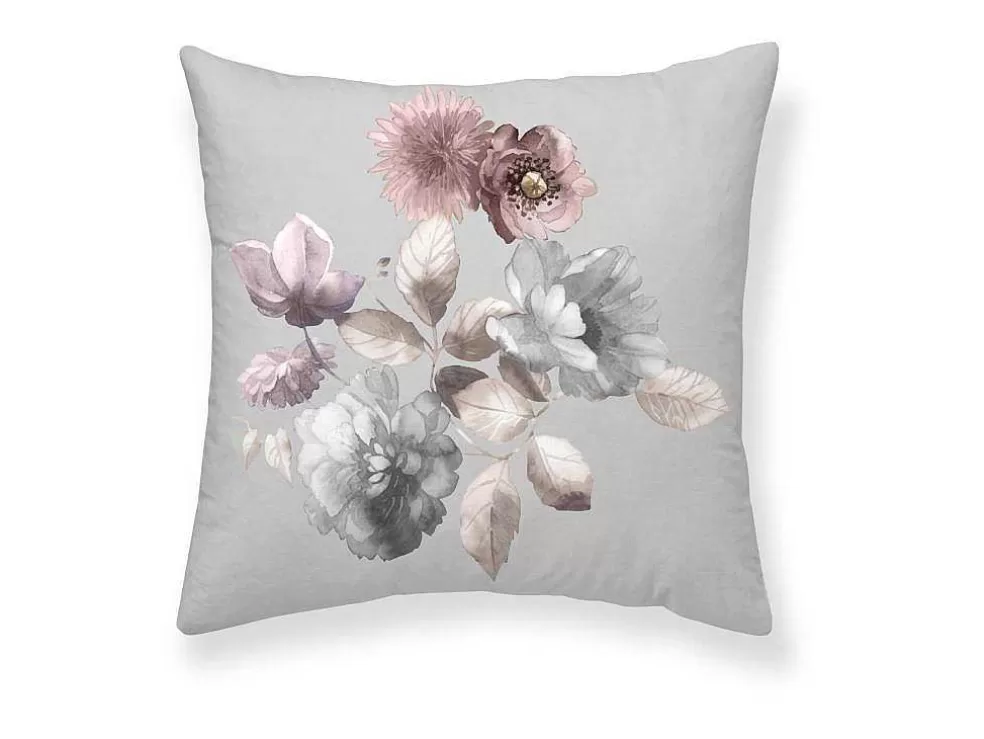 Purline Housse De Coussin 100% Coton 1 Piece Gris A Motif Floral 50X50* Têxtil De Casa