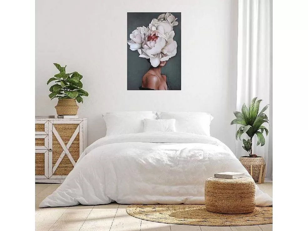 EPIKASA Impressao Em Tela Mulher E Flores 02, Cor-De-Rosa, 50X3X70 Cm, * Placa De Parede Decorativa