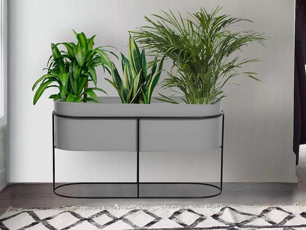 OZAIA Jardineira Interior Ou Exterior De Pe C.74 X A.40 Cm Metal Cinzento-Claro - Ravina* Objeto De Decoração Interior